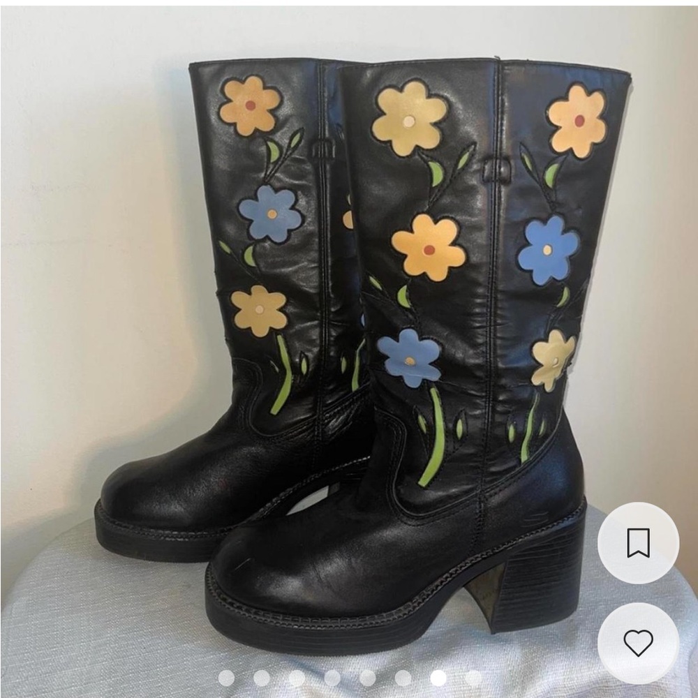 Vintage Skechers Knee High Platform Chunky Combat Boots with flowers - Picture 6 of 9